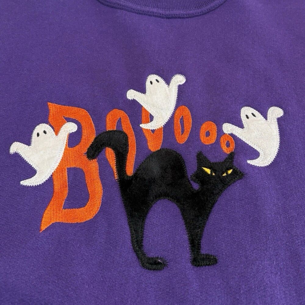 Vintage Halloween BOO Sweatshirt Layered Crewneck Embroidered Medium Purple - Picture 6 of 8